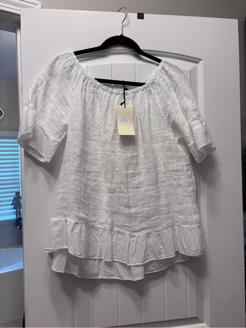 Women’s Italian White Off-Shoulder Ruffle-Hem Tunic